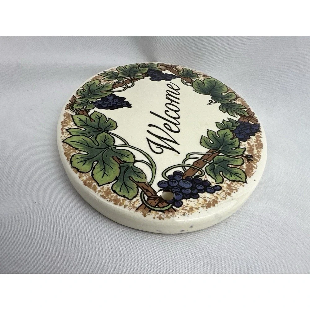 VTG Santa Barbara Ceramic Welcome Grapevine Wall Plaque Wine Country Kitchen Dec
